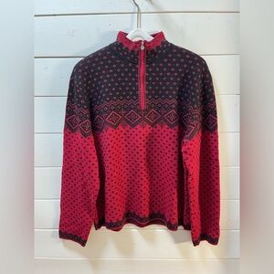 NEVE DESIGNS – Red & Black Wool Half-Zip Sweater – Size M
